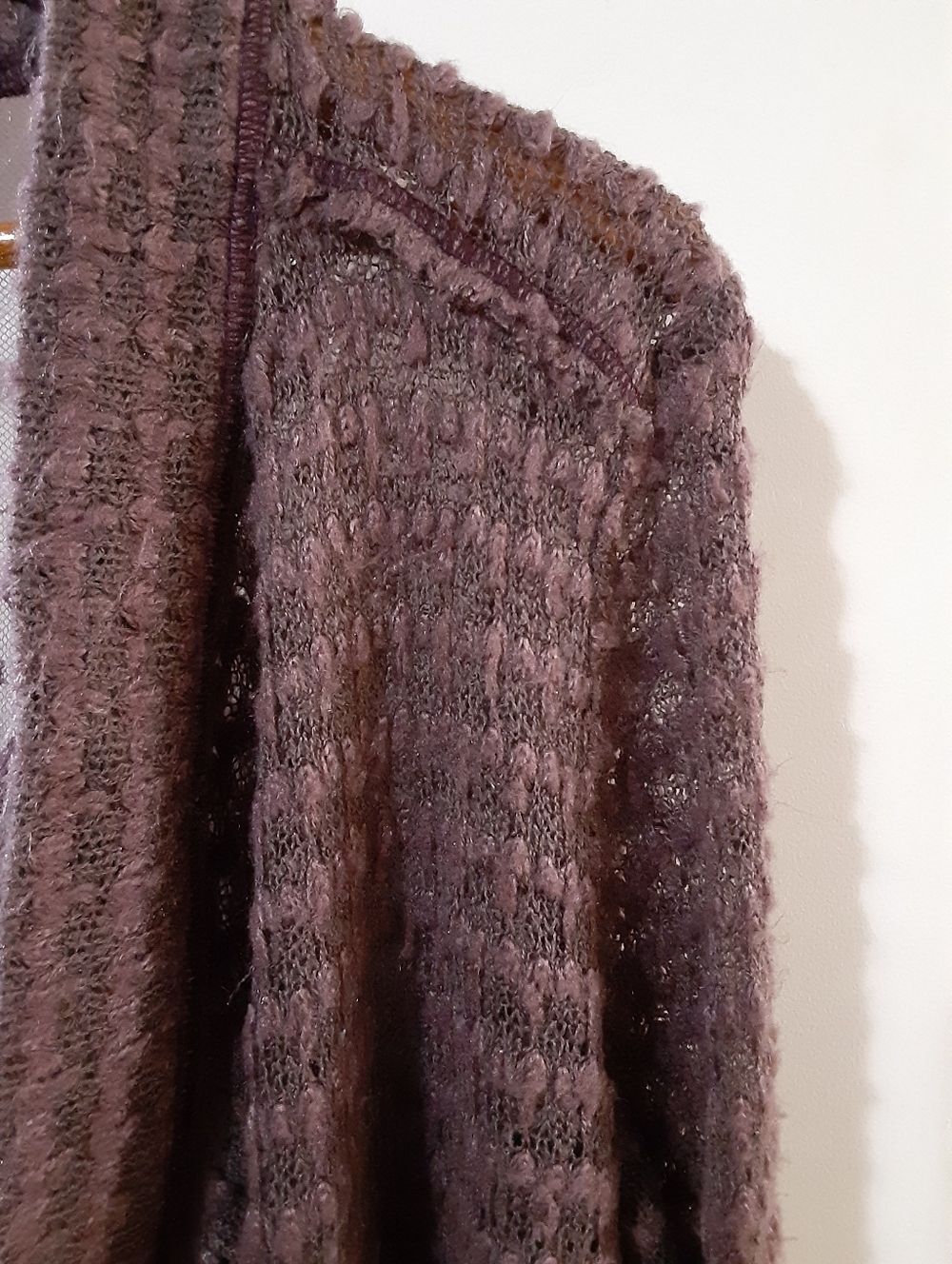 Boho Textured Raw Hem Cardigan Top Merlot Lace Cuff Free People Vibe - Picture 4 of 10